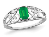 2/5 Carat (ctw) Emerald-Cut Green Emerald Ring in Sterling Silver
